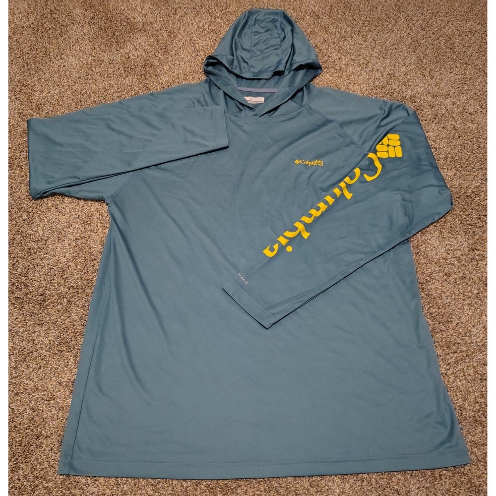 Columbia PFG Mens XL Blue Omni Shade Long Sleeve Fishing Hoodie Sun Shirt